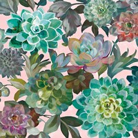 Floral Succulents v2 Crop on Pink Fine Art Print