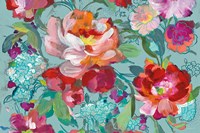 Bright Floral Medley Crop Turquoise Fine Art Print