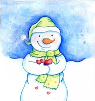 Snowman Holding Hearts Fine Art Print