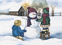 Kids with Snowman Fine Art Print