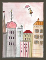 Fantasy Cityscape With Flying Nanny Fine Art Print