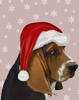 Basset Hound, Christmas Hat Fine Art Print