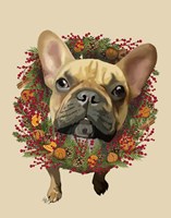 French Bulldog, Cranberry Wreath Fine Art Print