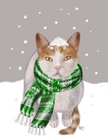 White Cat, Green Scarf Fine Art Print