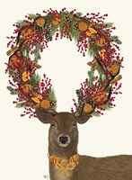 Deer, Cranberry and Orange Wreath, Full Fine Art Print