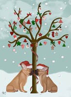 French Bulldogs and Christmas Tree Fine Art Print