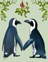 Penguins And Mistletoe Fine Art Print