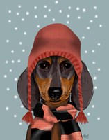 Dachshund With Woolly Hat & Scarf Fine Art Print