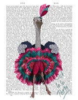 Ostrich, Can Can in Pink and Turquoise Fine Art Print