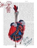 Ostrich, Can Can in Red and Blue Fine Art Print