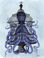 Blue Octopus in Cage Fine Art Print