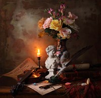 Still Life With Bust And Flowers Fine Art Print