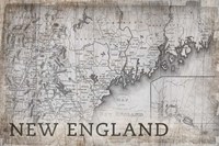 New England Map White Fine Art Print