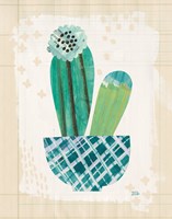 Collage Cactus II on Graph Paper Teal Fine Art Print