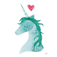 Unicorn Magic II Heart Sq Green Fine Art Print