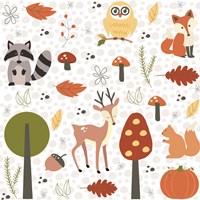 Fall Tree & Animal Pattern Fine Art Print