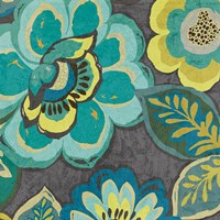 Floral Assortment Teal on Dark Grey Crop I Fine Art Print