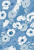 Pen and Ink Flowers on Blue Fine Art Print