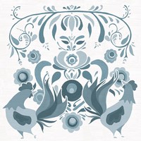 Americana Roosters I Blue Framed Print