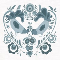 Americana Roosters IV Blue Framed Print