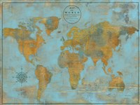 Rustic World Map Sky Blue Fine Art Print