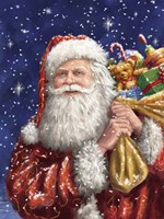 Santa with his sack on Blue Fine Art Print