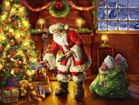 Santa putting gifts under tree Fine Art Print