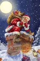 Santa at Chimney with moon Fine Art Print