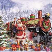 Santa and Red Train Fine Art Print