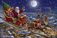 Santa Sleigh and Reindeer in Sky Fine Art Print