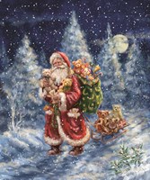 Santa in Winter Woods with sack Fine Art Print