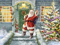 Santa on Steps with green door Fine Art Print