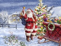 Santa ringing bell with Sleigh Fine Art Print