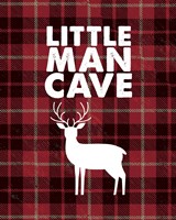 Little Man Cave - Deer Red Plaid Background Fine Art Print