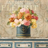 Tulips in Teal and Gold Hatbox Fine Art Print