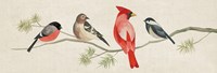 Festive Birds Panel I Linen Framed Print