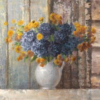 Fall Dahlia Bouquet Crop Blue Fine Art Print