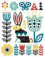 Folk Lodge Rabbit V2 Teal Fine Art Print