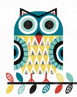 Folk Lodge Owl V2 Teal Fine Art Print