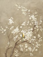 White Cherry Blossom I Neutral Crop Bird Fine Art Print