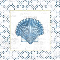 Navy Scallop Shell on Newsprint with Gold Fine Art Print