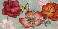 Flowers and Butterflies (Aqua) Fine Art Print