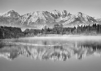 Allgaeu Alps and Hopfensee lake, Bavaria, Germany (BW) Fine Art Print
