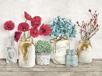 Floral Composition with Mason Jars Fine Art Print