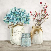 Floral Composition with Mason Jars I Fine Art Print