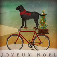 Black Lab on Bike Christmas Fine Art Print