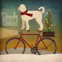 White Doodle on Bike Christmas Fine Art Print