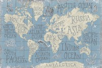 Mythical Map I Blue Fine Art Print