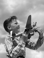 1930s 1940s 1950s  Freckle-Faced Boy Holding Airplane Fine Art Print