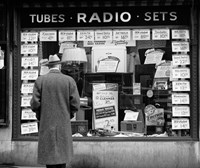 1940s Man Looking At Window Display Of Radios Fine Art Print